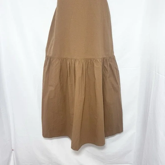 Everlane Brown Midi Pinafore Dress 6 Tiered Cotton Granola Boho Festival Capsule - Picture 3 of 9